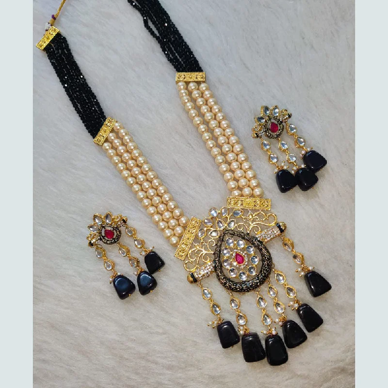 High-End Gold Necklace-Shagna Gold Plated Kundan Stone And Pearls Necklace Set