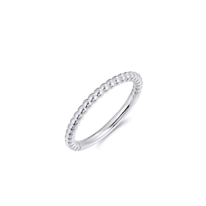 Wedding Ring Set with Diamonds-Sterling Silver Beaded Stacking Ring