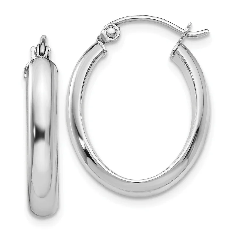 Pearl Hoop Earrings-3.75mm, 14k White Gold Classic Oval Hoop Earrings, 17mm (5/8 Inch)