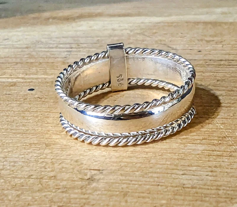 Unique Gold Engagement Ring-Silver Trio Spinner Ring