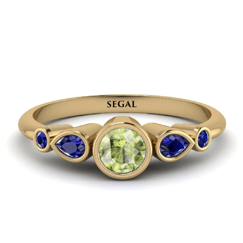 Gold Engagement Ring-Bezel Symmetrical Peridot Ring - Ivy No. 613