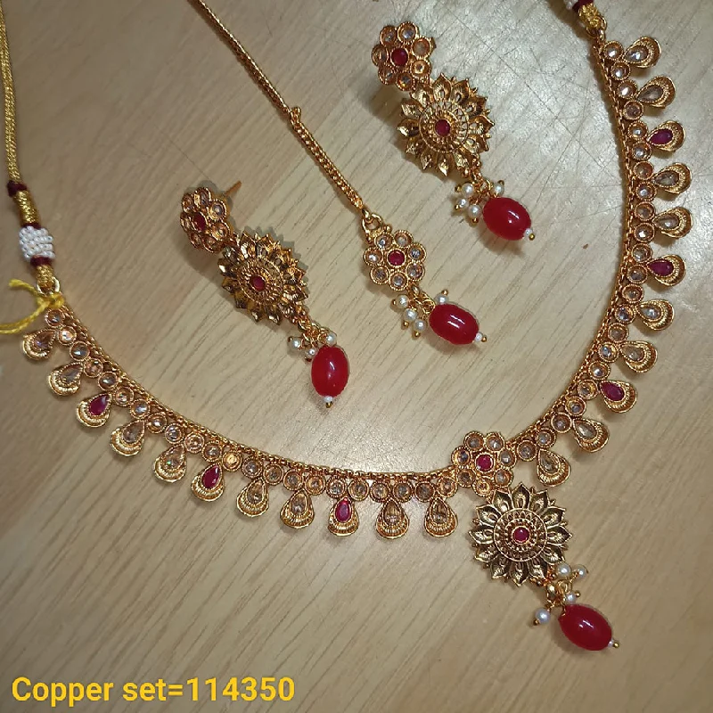 Personalized Necklace for Gifts-Padmawati Bangles Copper Gold Plated Crystal Stone Necklace Set