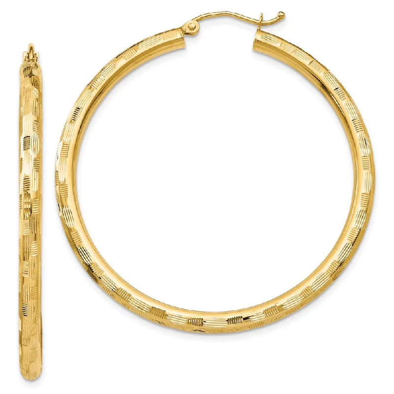 Fashionable Ear Cuffs-3mm x 45mm 14k Yellow Gold Textured Round Hoop Earrings