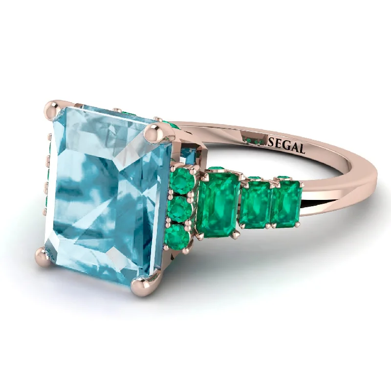 Unique Men's Wedding Ring-Emerald Cut Aquamarine Ring Hidden Round Diamonds - Sawyer No. 405