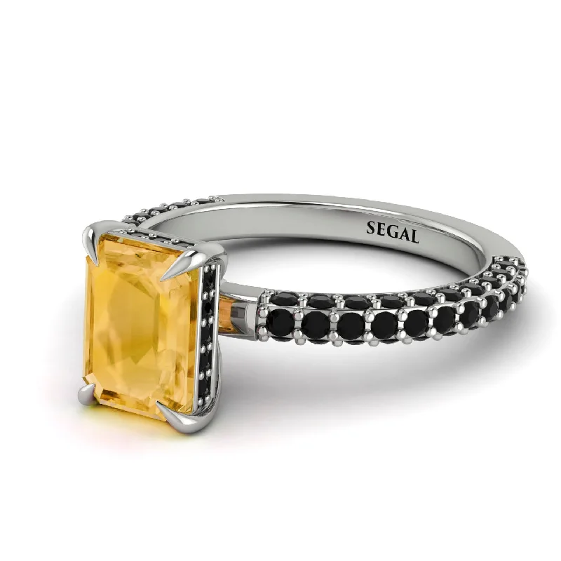 Solitaire Engagement Ring-Hidden Halo Emerald Cut Citrine Engagement Ring - Ximena No. 609