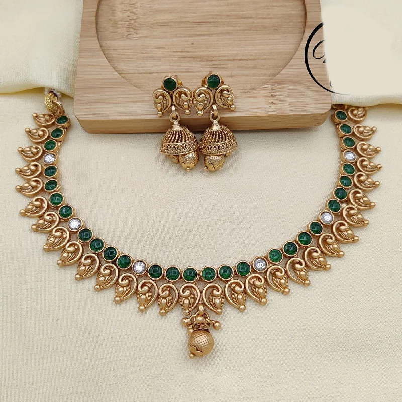 Pearl and Gold Necklace-Jewel Addiction Copper Rajwadi Finish Pota Stone Necklace Set