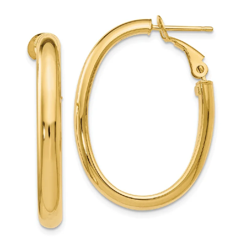 Modern Geometric Earrings-4mm Omega Back Oval Hoop Earrings in 14k Yellow Gold, 30mm