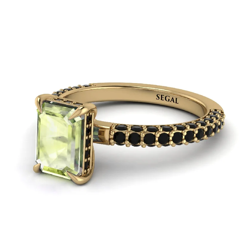 Women's Sapphire Ring-Hidden Halo Emerald Cut Peridot Engagement Ring - Ximena No. 707