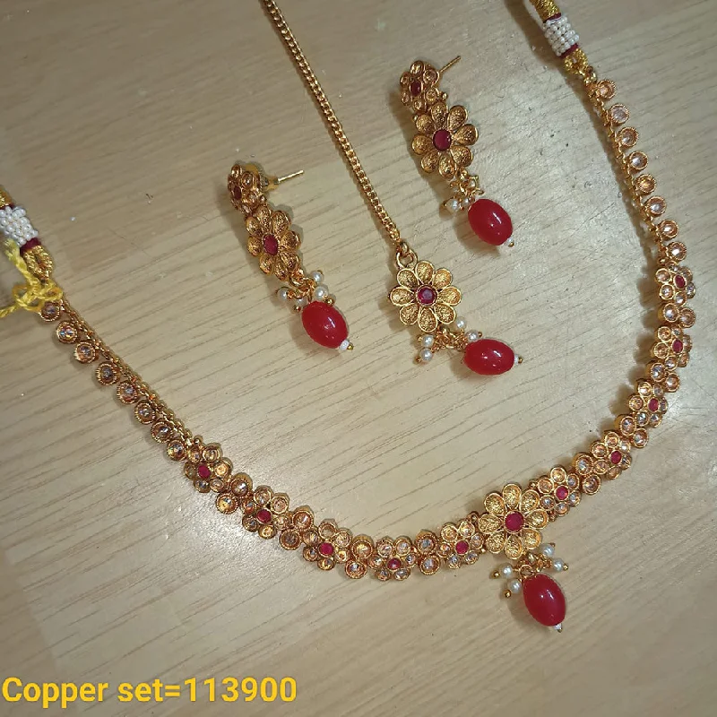 Elegant Gold Necklace-Padmawati Bangles Copper Gold Plated Crystal Stone Necklace Set