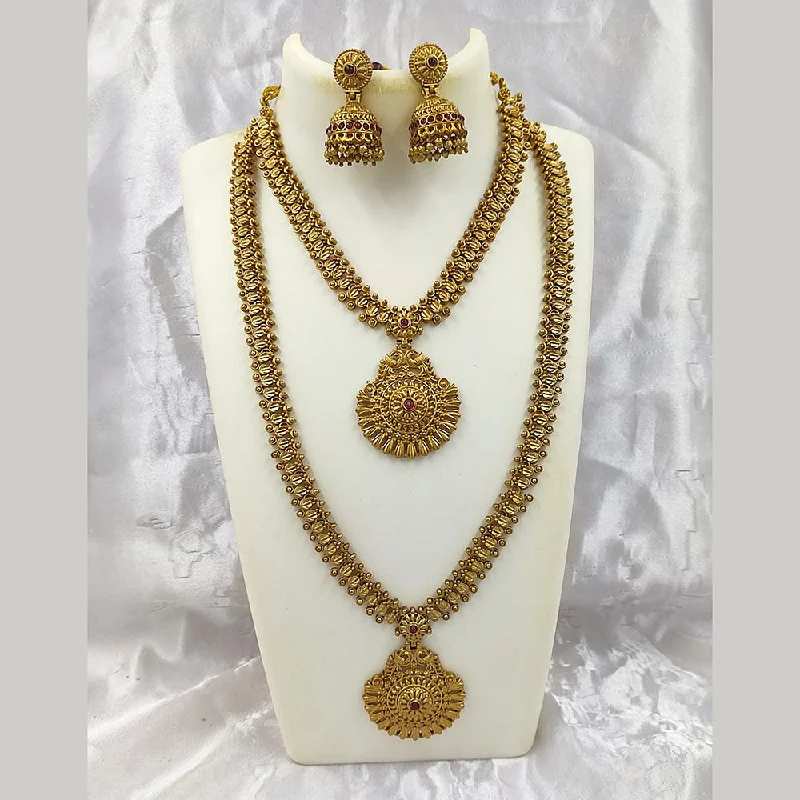 Gold Rope Necklace-Joyful Jewel Art Matte Gold Plated Pota Stone Double Necklace Set