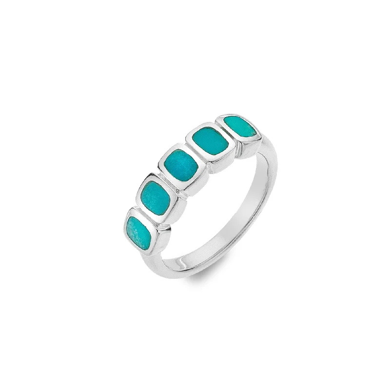 Adjustable Gold Ring-Sea Gems Sterling Silver Turquoise 5-Stone Ring