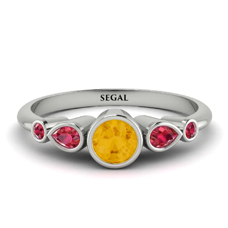 Silver Heart Ring-Bezel Symmetrical Citrine Ring - Ivy No. 612