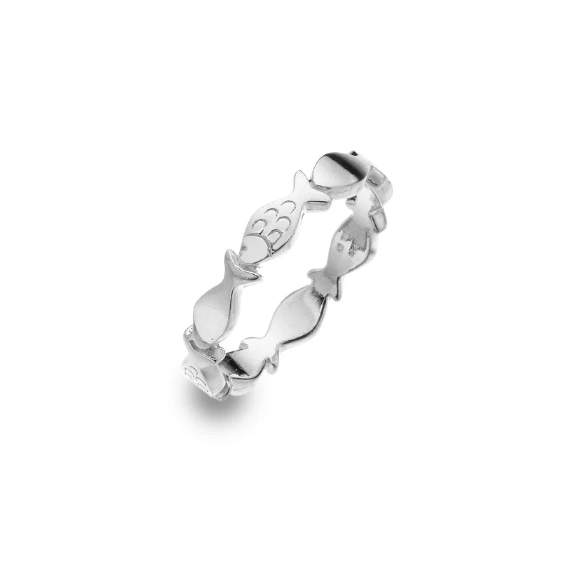 Simple Diamond Ring-Sea Gems Sterling Silver Shoal of Fish Ring