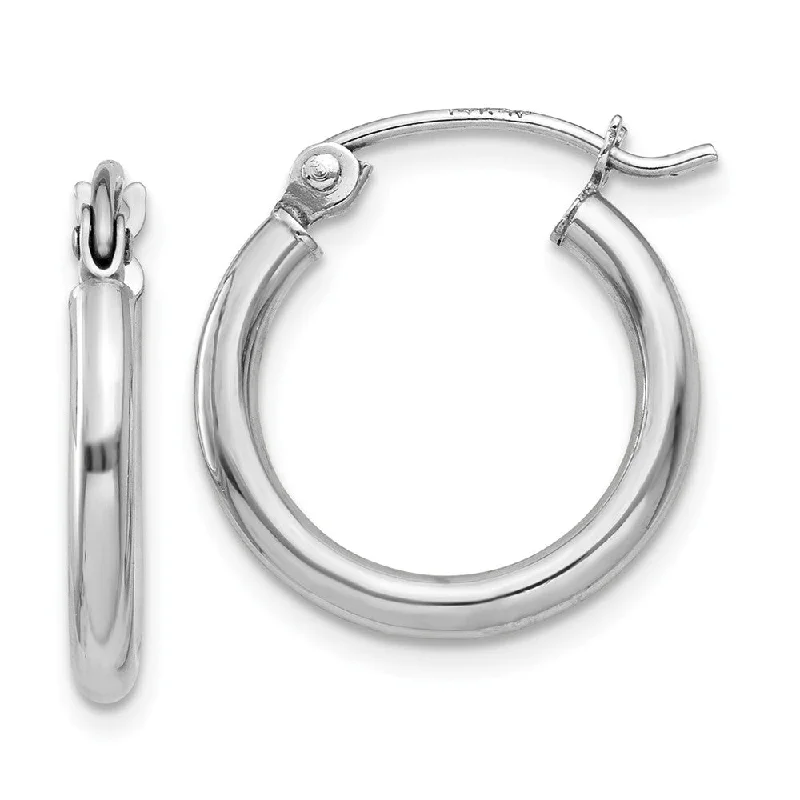 Luxury Hoop Earrings-2mm, 14k White Gold Classic Round Hoop Earrings, 15mm (9/16 Inch)