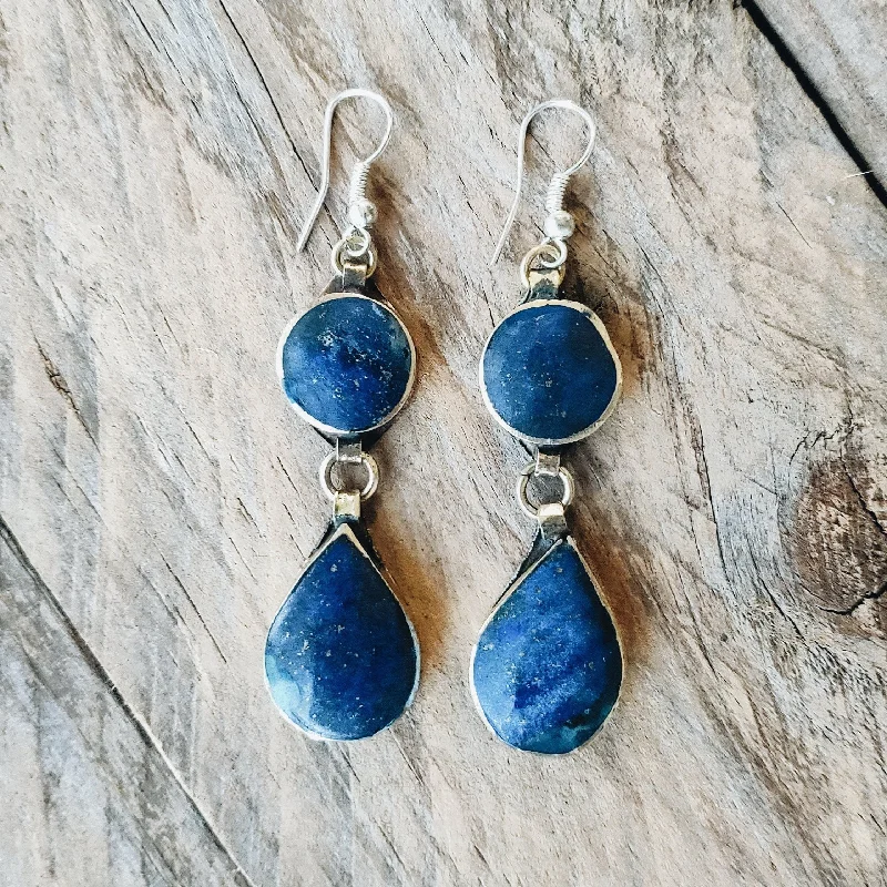 Fashionable Chain Earrings-Tribal Lapis Stone Earrings