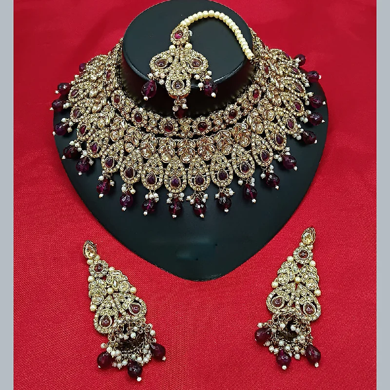 Boho Chic Necklace-Manisha Jewellery Gold Plated Crystal Stone And Beads Choker Necklace Set