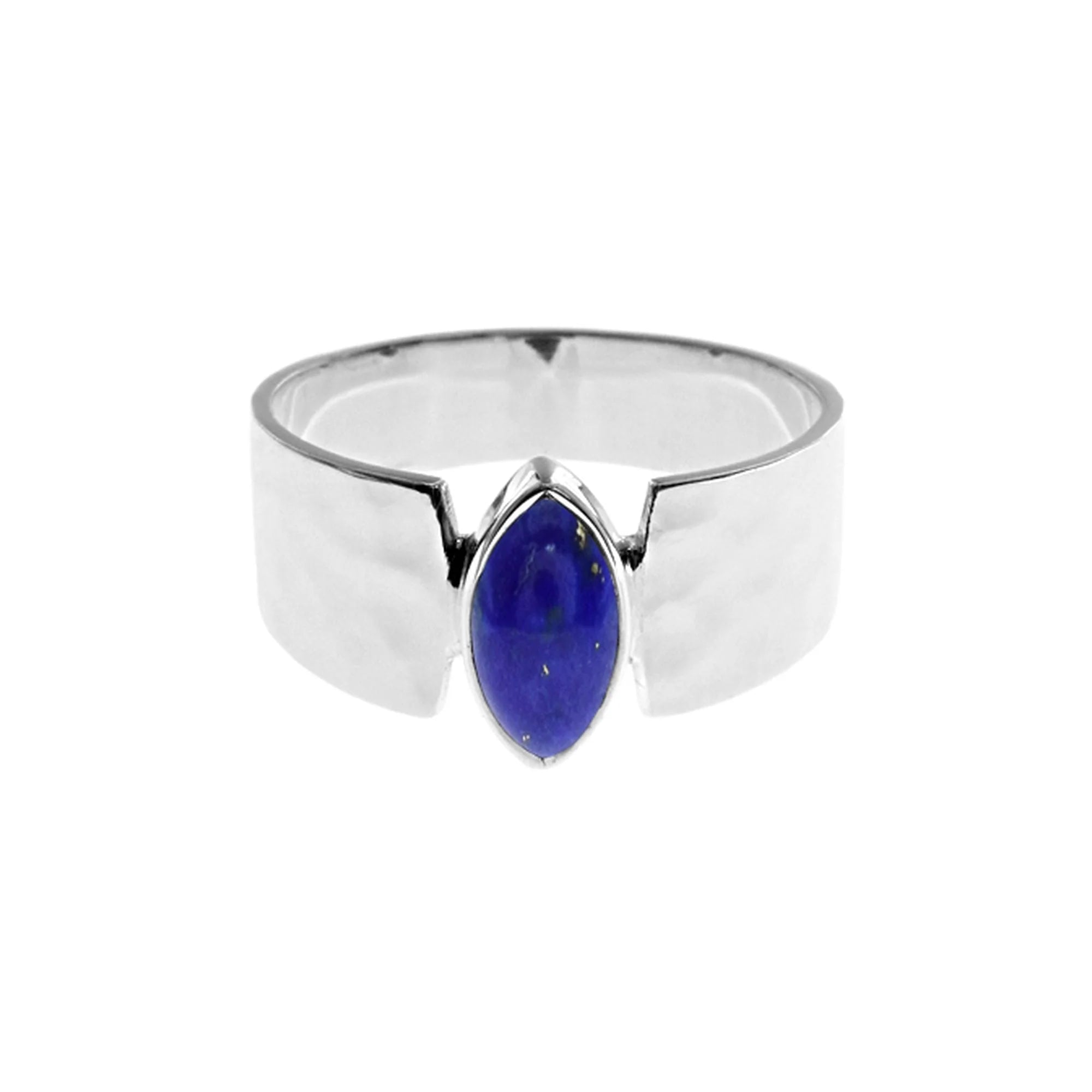 Beautiful Emerald Ring-Sterling Silver Hammered Marquis Lapis Lazuli Ring