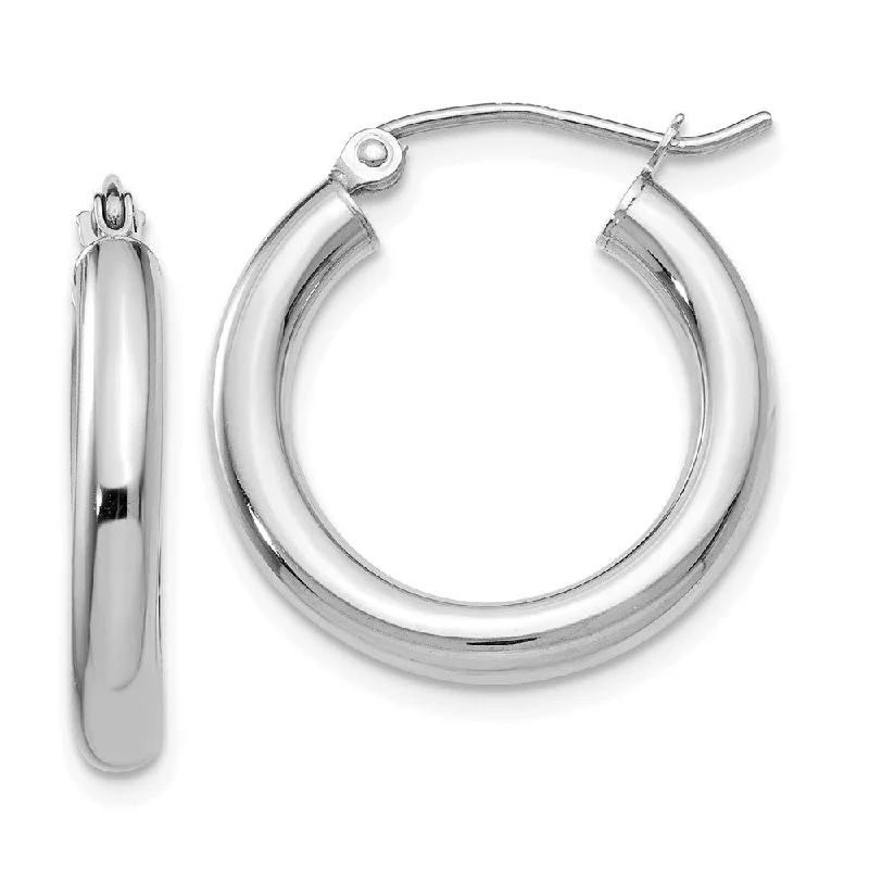 Classic Stud Earrings-3mm, 14k White Gold Classic Round Hoop Earrings, 20mm (3/4 Inch)