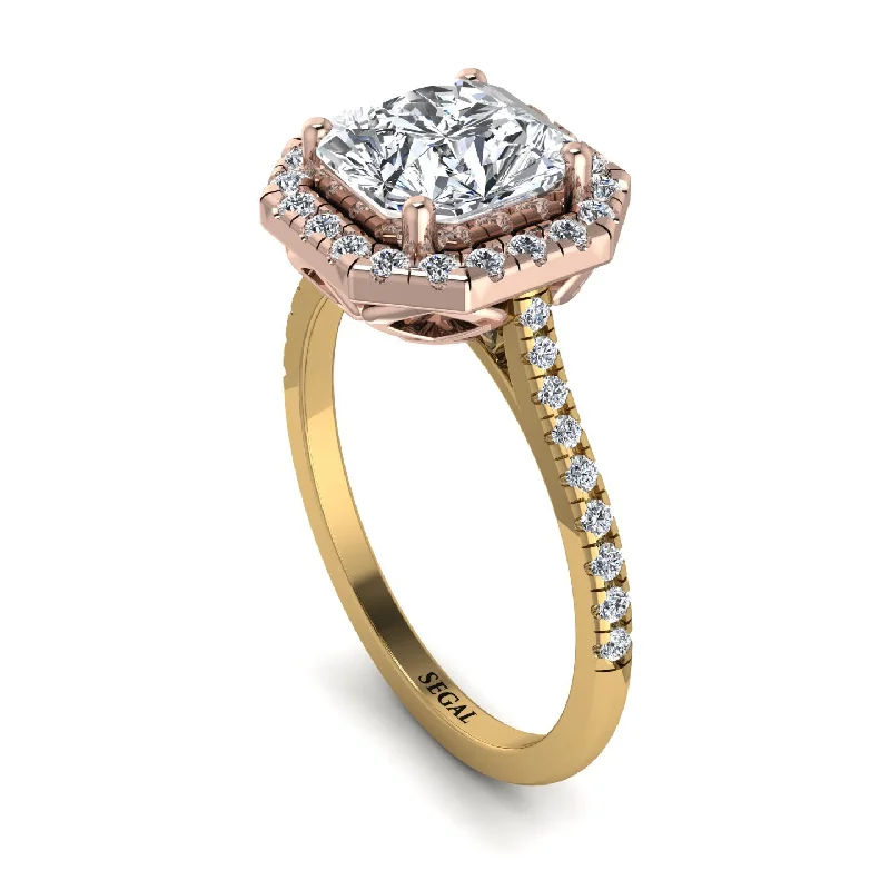 Diamond Ring for Anniversary-Two Tones Gorgeous Radiant Cut Diamond Pave Engagement Ring With Hidden Stone - Felicity No. 76