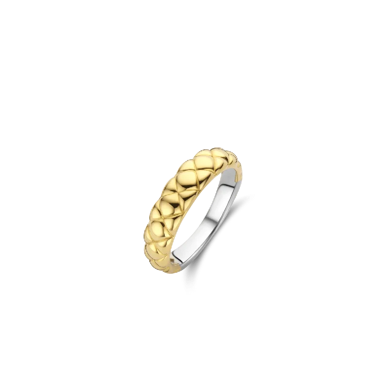 Classic Gold Ring with Diamonds-Ti Sento 18ct Gold Vermeil Clover Pattern Ring