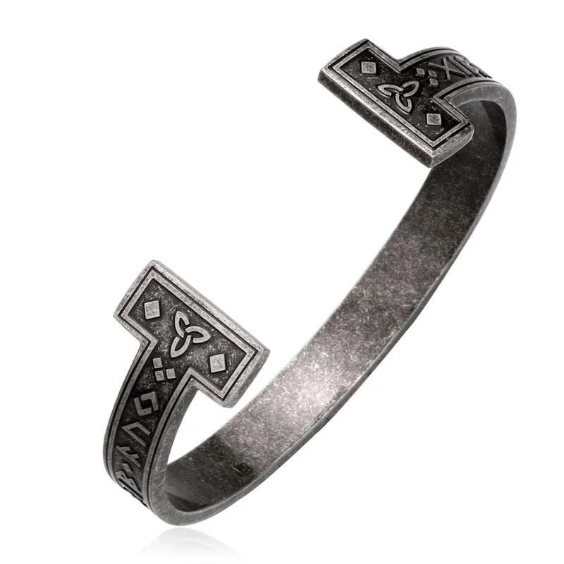 Modern Silver Cuff Bracelets-Men's Punk Bronze Rune Opening Titanium Steel Bracelet