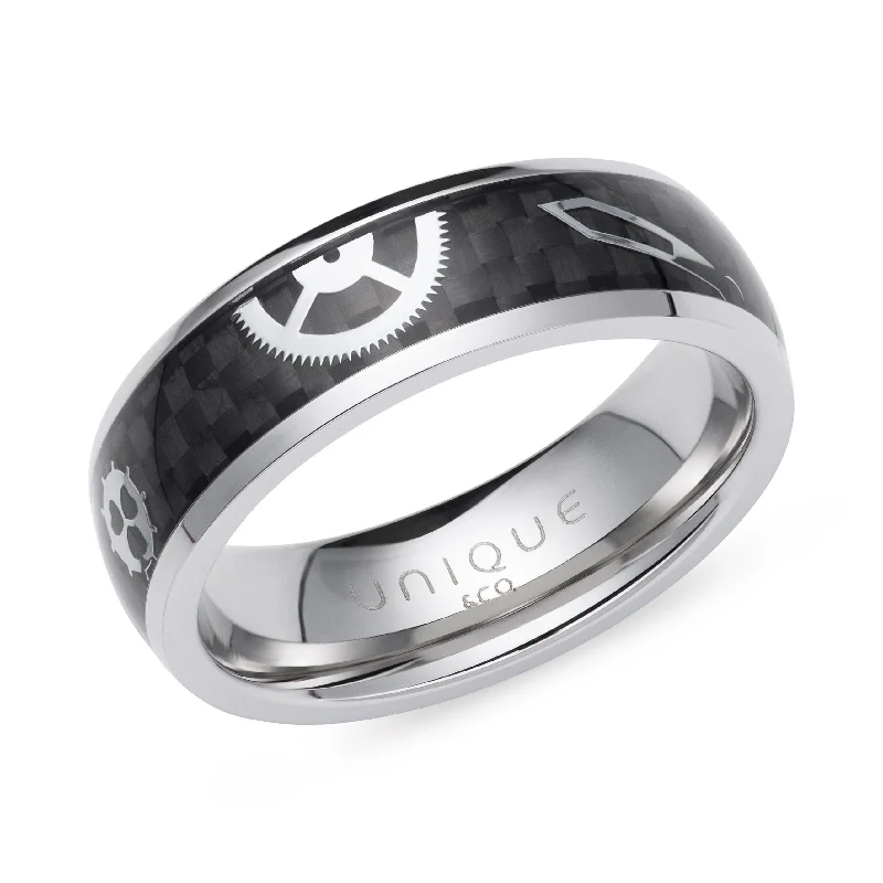 Titanium Wedding Band-Unique & Co Steel Black Carbon Fibre Ring