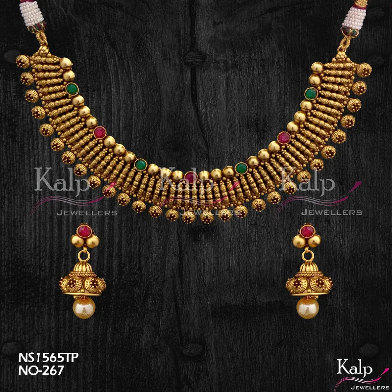 Gemstone Beaded Necklace-Kalp Jewellers Copper Gold Plated Necklace Set