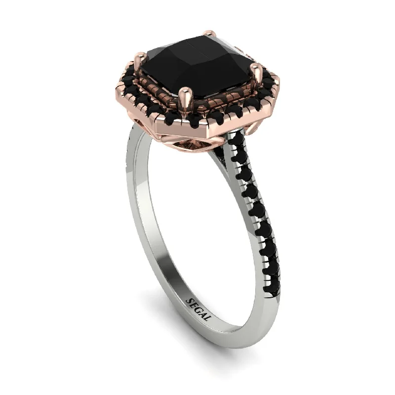 Designer Diamond Ring-Two Tones Gorgeous Radiant Cut Black Diamond Pave Engagement Ring With Hidden Stone - Felicity No. 81