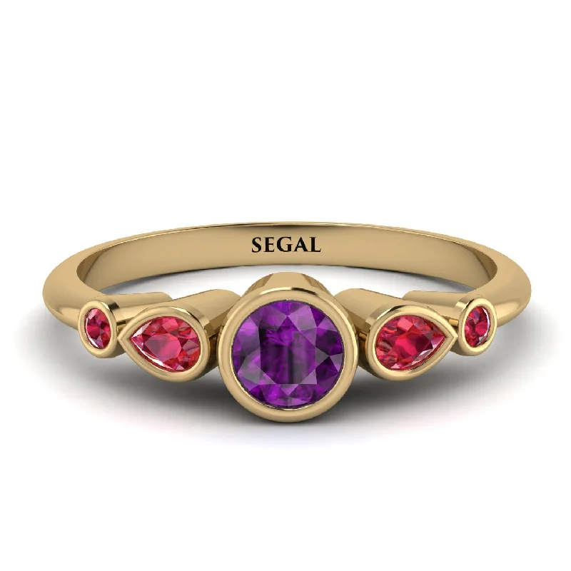 Artistic Design Ring-Bezel Symmetrical Amethyst Ring - Ivy No. 310