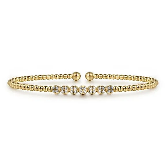 Set of Gold Bangles-14K Yellow Gold Bujukan Bead and Cluster Diamond Bangle