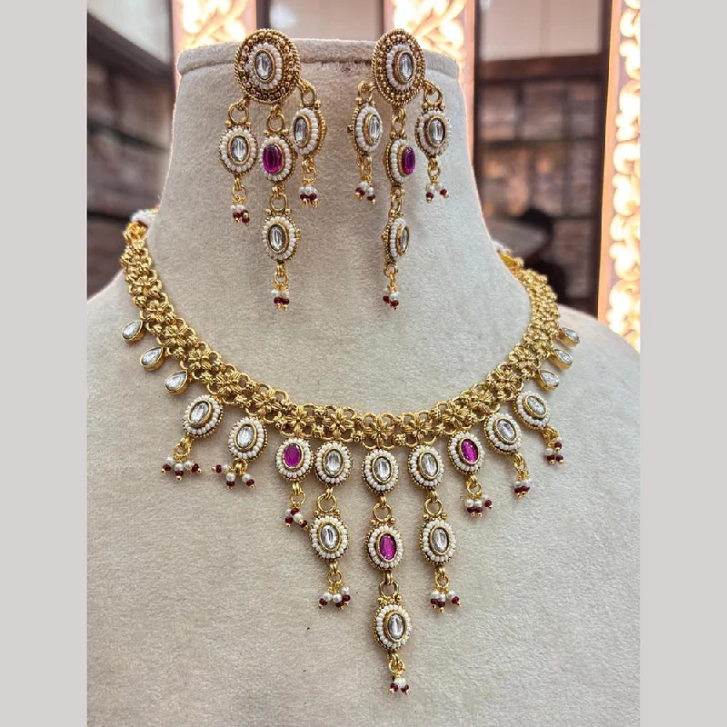 Luxury Diamond Necklace-Jewel Addiction Gold Plated Pota Stone And Pearls Necklace Set