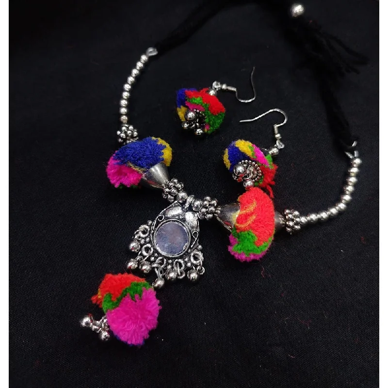 Colorful Necklace with Gemstones-Akruti Collection Oxidised  Plated Necklace Set