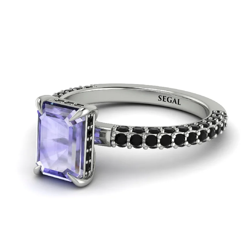 Modern Cocktail Ring-Hidden Halo Emerald Cut Tanzanite Engagement Ring - Ximena No. 209