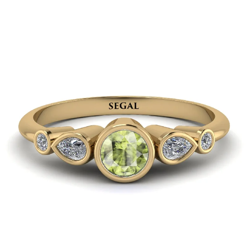 Birthstone Ring for Mom-Bezel Symmetrical Peridot Ring - Ivy No. 601