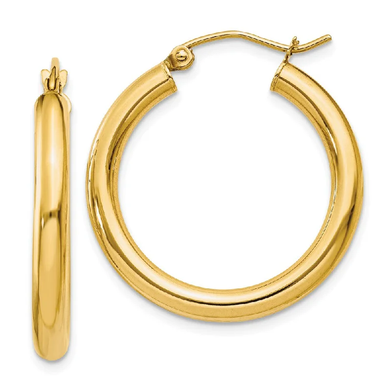 Bold Silver Earrings-3mm x 25mm 14k Yellow Gold Classic Round Hoop Earrings