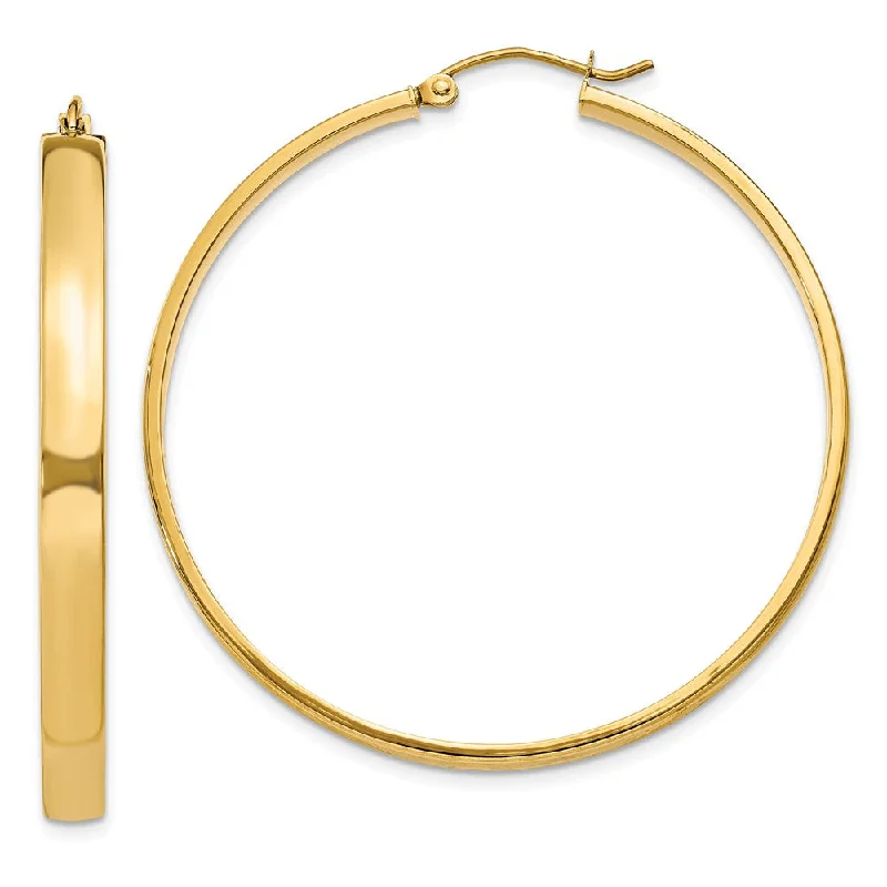 Long Gold Earrings-4mm, 14k Yellow Gold Polished Round Hoop Earrings, 45mm (1 3/4 Inch)