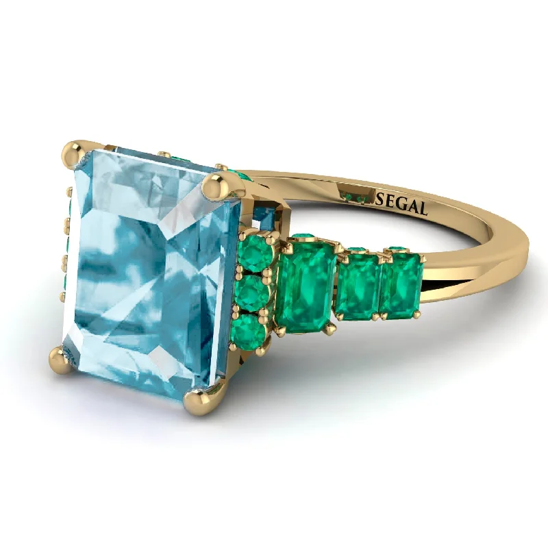 Fashionable Ruby Ring-Emerald Cut Aquamarine Ring Hidden Round Diamonds - Sawyer No. 404