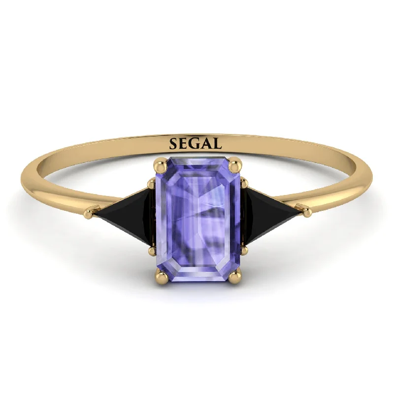 Handcrafted Diamond Ring-Emerald Cut Tanzanite With Triangles Ring - Remi No. 207