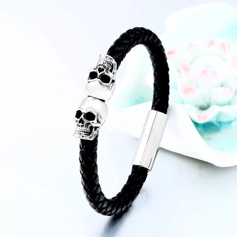 Unique Bracelet for Men-Men's Punk Skull Faux Leather Bracelet