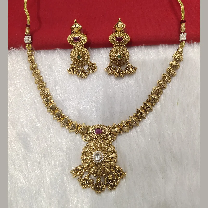 Silver and Gold Necklace-Kala Creation Gold Plated Pota Stone Necklace Set