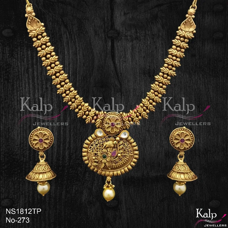 Colorful Gemstone Pendant Necklace-Kalp Jewellers Copper Gold Plated Necklace Set