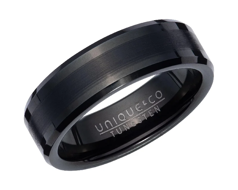 Boho Chic Ring-Unique & Co Flat Black Tungsten Ring