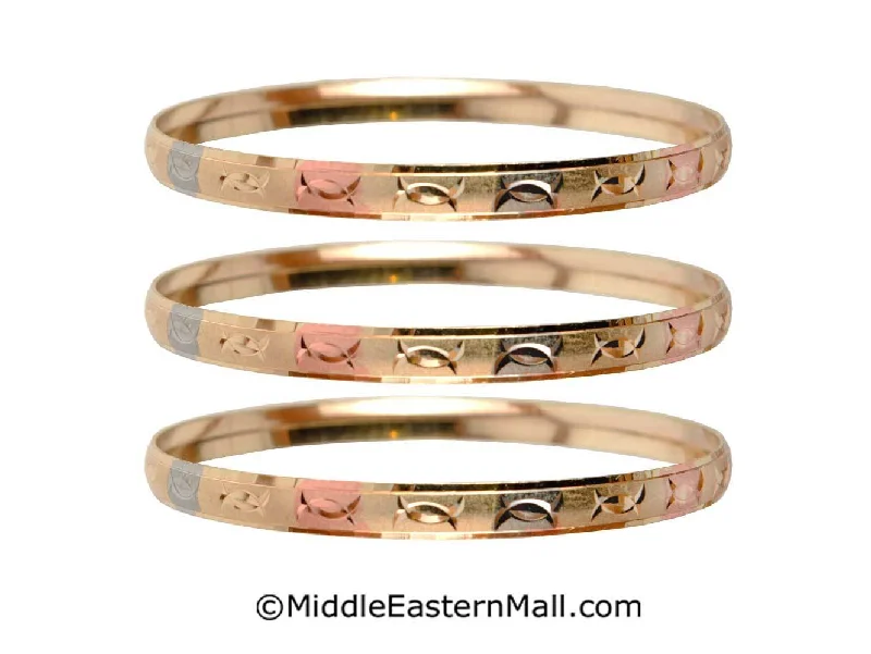 Rose Gold Bracelets-Tri-Color Bangle Bracelets Oro Laminado Set of 3 Gold Plated one year warranty #3 (7590)