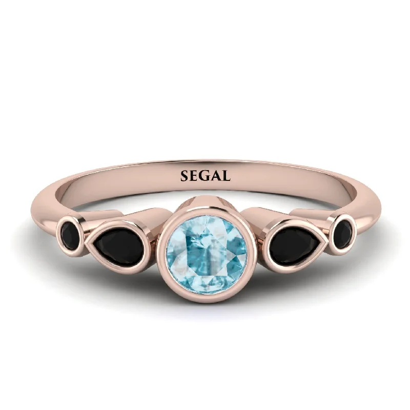 Diamond Ring for Anniversary-Bezel Symmetrical Aquamarine Ring - Ivy No. 408