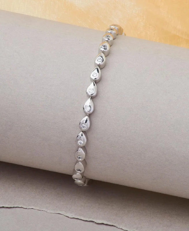 Elegant Leather Bracelets-Pretty Stone Studded Silver Bracelet