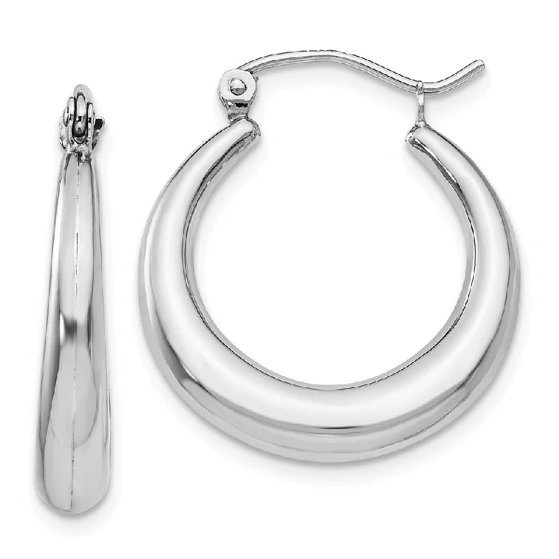 Chic Drop Earrings-4mm x 20mm Polished 14k White Gold Tapered Puffed Round Hoop Earrings