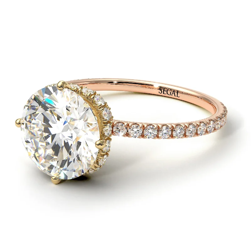 Modern Cocktail Ring-Two Tones Double Hidden Halo Diamond Engagement Ring - Angelina No. 76