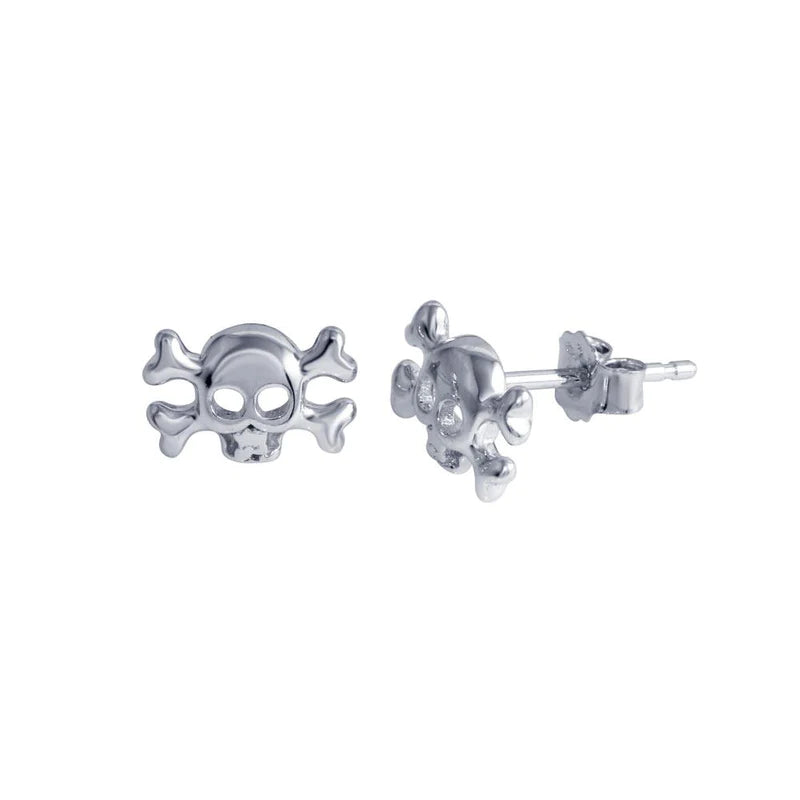 Modern Chain Earrings-Silver 925 Rhodium Plated Skull Crossbones Stud Earrings