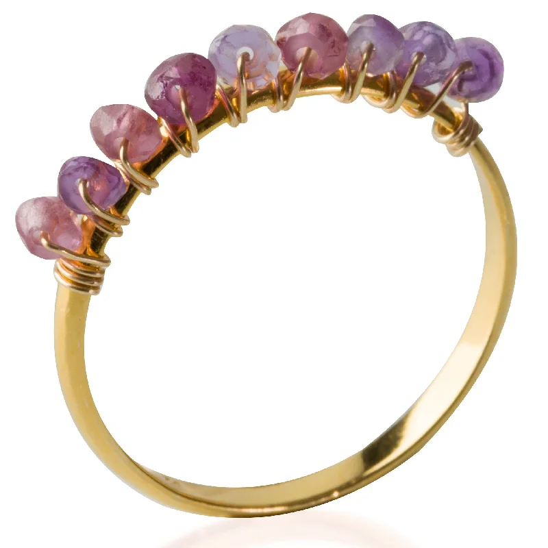 Boho Wedding Ring-Gold Amethyst Gemstone Ring