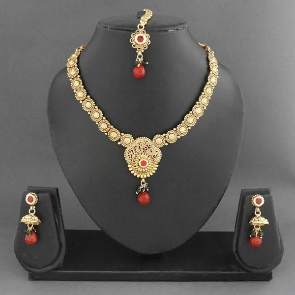 Diamond Necklace for Women-Darshana Jewels Copper Necklace Set With Maang Tikka - FAP0013B